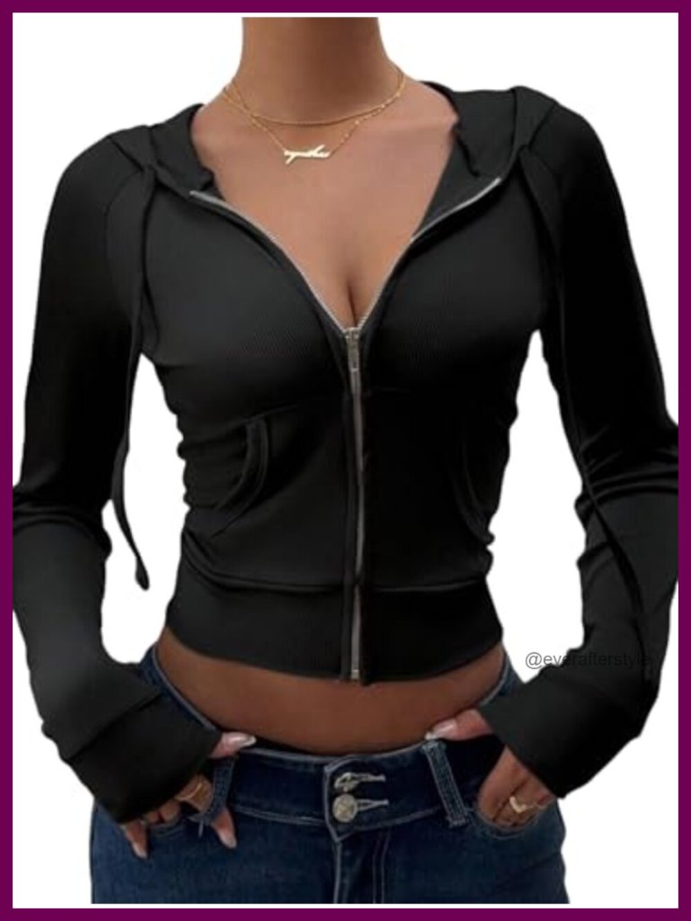 Women's Y2K Ribbed Knit Zip Up Crop Hoodie Slim Fit Long Sleeve Sweatshirt